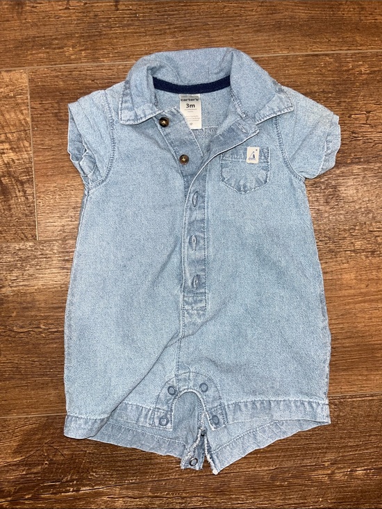 Carter's Other - Carter's Light Blue Denim Short Sleeve Romper with Collar